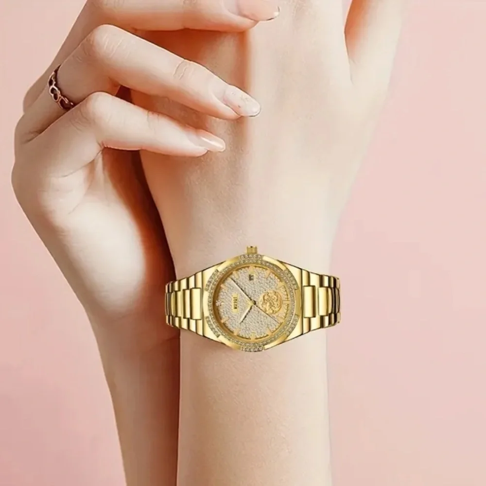 RUIQI Unisex Elegant Mechanical Watch - Full Golden Dial, Luminous Hands, NEW